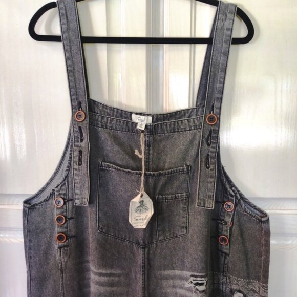 Easel Black Denim Distressed Wash Oversized Wide Leg Overalls SZ Large 14-18 NWT - Picture 14 of 15